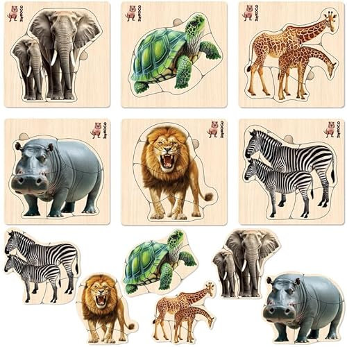 QUOKKA Realistic Wooden Puzzles for Toddlers 1-3 Year Old - 5,9 x5,9 Inches Kids Puzzles Ages 2-4 - Safari Montessori Toddler Toys - Motor Skills Games Gifts for Boys and Girls
