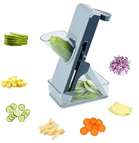 CVNIMV Mandoline Julienne Slicer, for Vegetables Cutting Frozen Meal or Sausages Kitchen Chopper, Food Chopper with Container, Thickness Adjuster Multi Blades