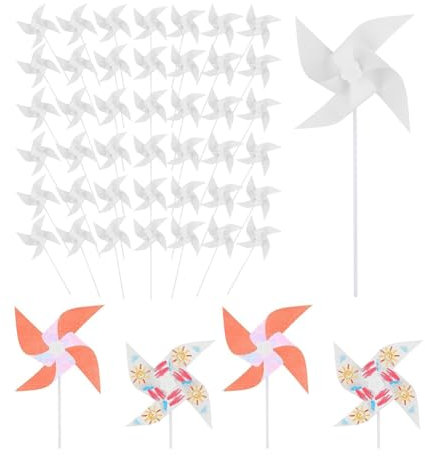 Lmzzdld 50 Stück DIY-Windräder Aus Papier für Kinder, Weiße, Blanke Windräder Aus Papier, Blanke Windmühlen Aus Kunststoff, Kleine Windräder für Den Sommer Von Kindern