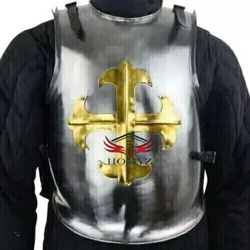 HOMYZ Medieval Steel Templar Jacket Brass Cross Cuirass Body Armor Knight Breastplate Jacket Chest Armor