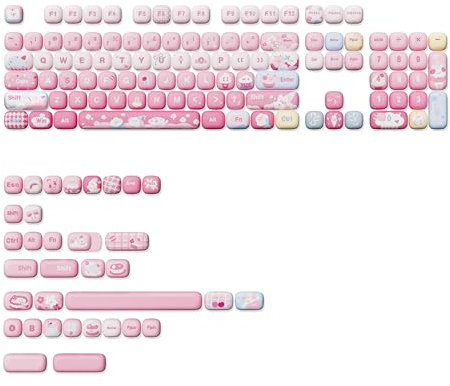 YUNZII Cute Pink Ice Cream Custom Keycaps, 138 Keys Dye Sub PBT MOG Profile Keycap Set for Mechanical Gaming Keyboards (Pink Ice Cream)