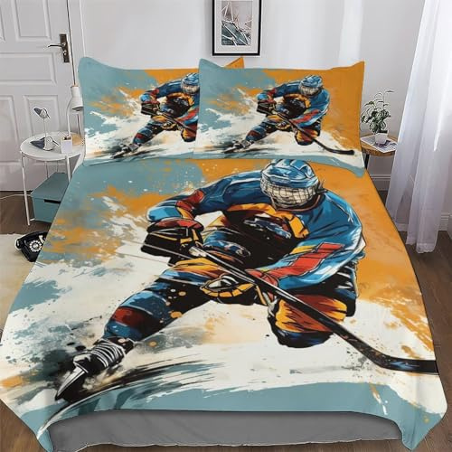 AAPZY Eishockey Muster Bettwäsche-Set 3D-Bettbezug Für Mädchen Und Jungen, 2-teiliges Set, Deckenbezug Mit Kissenbezug Atmungsaktiver Mikrofaser Bettbezüge Single (135x200cm)