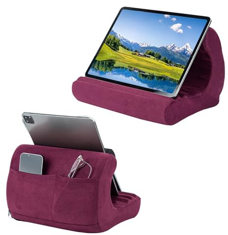 Mcbazel I-Pad Cushion Stand,Tablet Pillow Stand,Soft Multi-Angle Pillow Stand Holder for Tablet/iPad/E-Reader - Wine Red