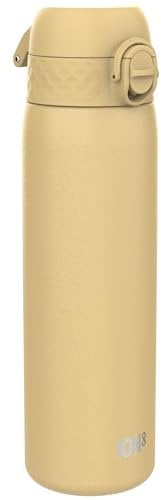 Ion8 Gourde Inox Léger, 600ml, Non Isolé, Anti-Fuite, Facile à Ouvrir, Verrouillage Sécurisé, Lavable au Lave-Vaisselle, Poignée de Transport, Durable, Acier Inoxydable, Désert