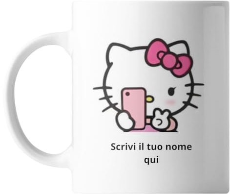 VARZI Tazza Hello Kitty Personalizzabile, Idea Regalo Bambina, Diverse Stampe, Possibilità di Aggiungere il Tuo Nome 1956 (Fantasia 6)