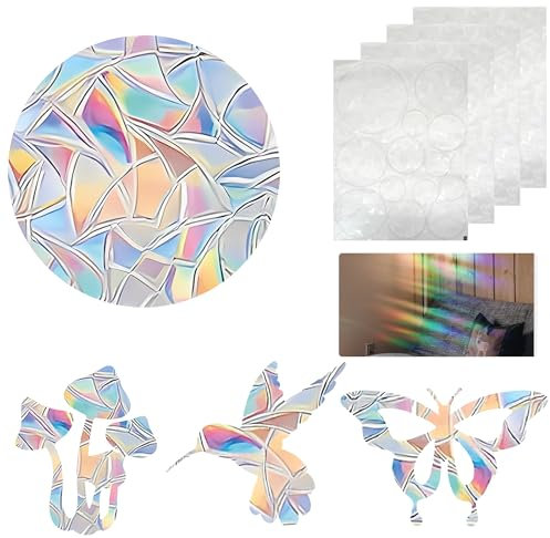 46 Stück Prism-Fenster-Abziehbilder Regenbogen Fensterfolie Fenstersticker Sonnenfänger Prisma Fensteraufkleber Anti Kollisions Fenster Aufkleber PVC Anti-Kollisions-Aufkleber für Schlafzimmer
