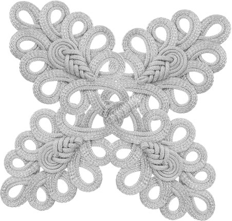 HOODANCOS 2 Stück Chinesische Knotenknöpfe Silberfarbener Froschverschluss Zum Annähen Für Mäntel Cheongsam Selbstgemacht Bekleidungsverschlüsse Vintage Kleidungsdekoration