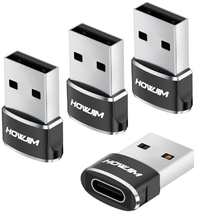 HOWJIM USB auf USB C Adapter 4 Stück,Typ-C Buchse auf USB A Stecker Adapter | Schnellladung Datenübertragung,USB A auf USB C OTG Adapter für Pad Phone 15/16/17 G-alaxy Smartphone Laptop Tablet Schwarz