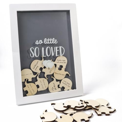 Ligtmor Bilderrahmen Holz Elefanten & Shower Gästebücher Erinnerung & babyparty deko Taufe Geburtstag sgeschenk & Geschenkideen Segensgeschenk Gästebucher (Blessing photo frame) (19x27cm)