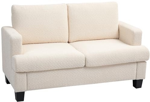 HOMCOM 2-Sitzer-Sofa für Wohnzimmer, 140 cm, moderner Stil, mit abnehmbaren Rückenkissen und Armlehnen, Mini-Sofa für Schlafzimmer, Wohnung, kleiner Raum, Beige