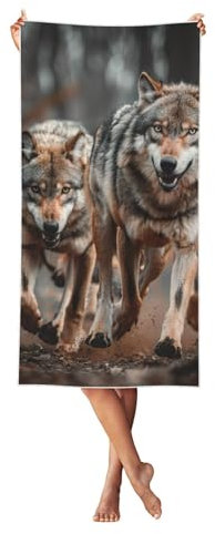 LONGZEHAO Pfirsichhaut-Samt, schnell trocknend, leicht, Wolfs-Druck, Strandtuch für Strand, Bad, Pool, Fitnessstudio, Yoga