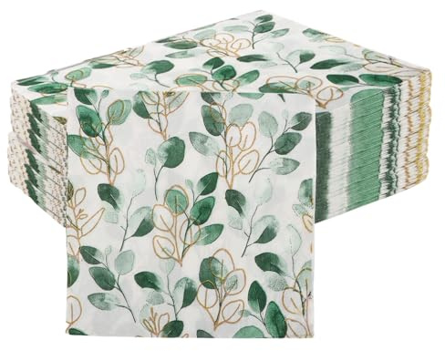 60 Stück Komoke Servietten Eukalyptus Grün | Salbeigrün Stoffservietten mit Blattmuster | Hochzeitsservietten & Taufdeko | Elegante Tischdeko für Gartenpartys | Servietten grün & hellgrün & olivgrün