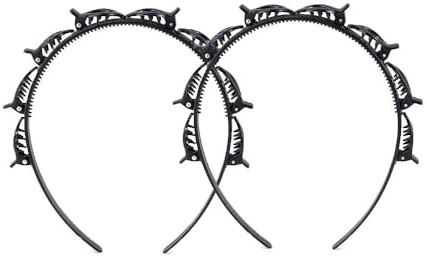 2 Pcs Black Double Bangs Hairstyle Hairpin Headband With 8 Small Clips - Women Double Layer Twist Plait Headband Hair Accessories