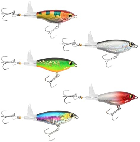 Angelköder Set 5 Stück – 7,5 cm Kunstköder für Barsch, Hecht & Forelle – Realistisches Design mit Propeller, Drillingshaken & Aufbewahrungsbox – Angelausrüstung für Süß- & Salzwasser