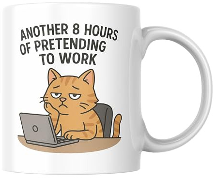 Cheeky Chops Funny Work Mug for Coworker Another 8 Hours | Cat Coffee Cup Office Humour Ceramic Mug For Colleague Friend Teacher CMUG819