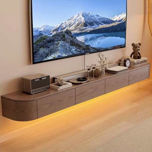 zaqiming Floating tv unit wall mounted, TV console floating shelf, Solid Wood Floating TV Stand for Living Room and Office