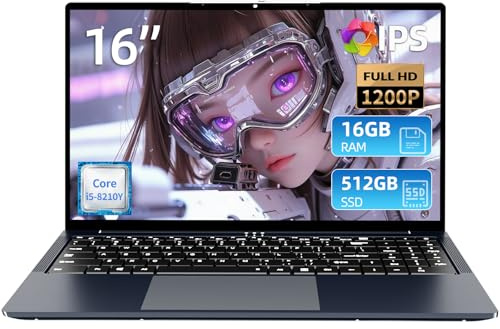 MOGIKK 16'' Portatile PC, Core i5 8210Y processore fino 3,6GHz, 16GB RAM SSD 512 GB Notebook, Schermo IPS 1920 * 1200, PC Portatili porte RJ45 USB 3.0 HDMI BT5.0 Tastierino Numerico Retroilluminato