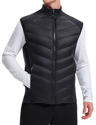AFZ Men's Lightweight Puffer Vest 800FP Winter Down Jacket Sleeveless Quilted Water Resistant Outerwear Vests Black M