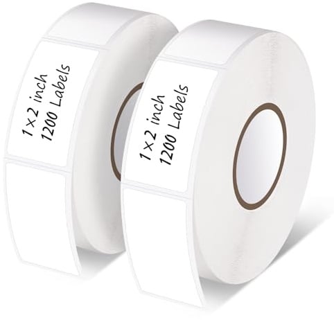 2400 Selbstklebende Etiketten 25 X 50 mm, Wasserfest, 2 Rollen | Blanko Gefrieretiketten mit Perforation, Ölbeständig, Stark Haftend für Dosen, Gläser und Flaschen