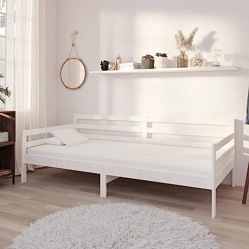 Owoxanthellate Tagesbett 90x200 cm aus massiver Kiefer Weiß mit Matratze Lattenrost 240 Federn H3 Höhe 21 cm platzsparendes Schlafsofa für Gästezimmer Büro und Jugendzimmer