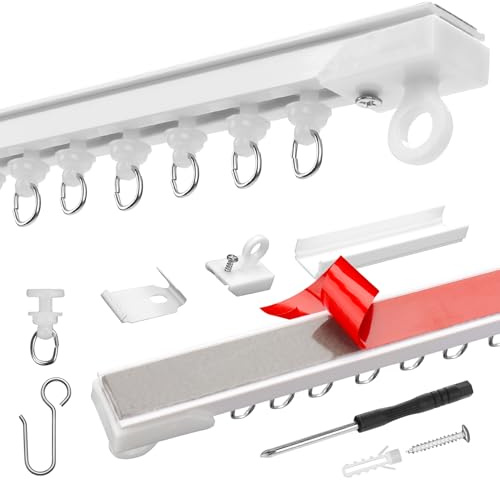Selbstklebende Gardinenschiene 8×40cm (320cm) – Vorhangschiene Ohne Bohren für Deckenmontage, Zuschneidbar & Erweiterbar, Ideal für Fenster, Schlafzimmer, Küche, Schrank & Raumteiler