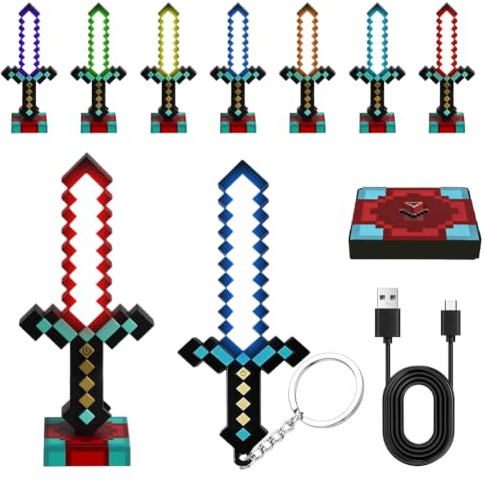 3 in 1 Diamantschwert Lampe Schlüsselanhänger mit Beleuchtung, Dekoration | Fackel Licht, Mini Nachttischlampe Wiederaufladbare, 3 in 1-Beleuchtung, Anhänger & Dekoration, für Cosplay, Party-Dekoration