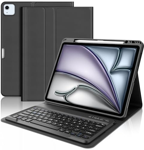 Tastatur für iPad Air 13 M4 2026/M2 2024/M3 2025, iPad Pro 12.9 6/5/4/3 | Magnetische Keyboard Abnehmbare Bluetooth QWERTZ Layout, Schwarz