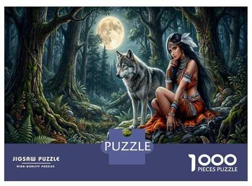 Tribal Maiden 1000 Piece Cardboard Jigsaw Puzzle Full Moon Forest for Adults And Family Stress Relief Home Entertainment Unique Pattern 38x26cm/1000pcs