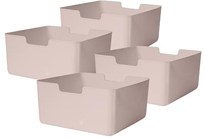Box and beyond - Lot 4 Bacs Rangement - 31 x 31 x 15 cm - Plastique Rose - Rangement, Stockage - Jouets, Accessoires, Linge, Outils - Buanderie, Chambre, Salon