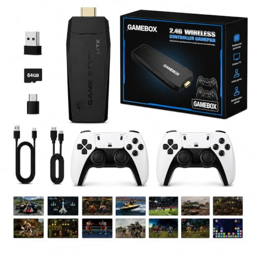 Console di Gioco Retro Senza Fili, Console Retro Wireless 4K, Set con 2 Controller Neri, Dongle HDMI, 9 Emulatori Integrati, 20.000+ Giochi Preinstallati, Versione 2026，64G 23000Games Black