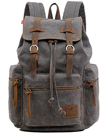 Yimidear® Canvas Rucksack Vintage Rucksack Schulrucksack Retro Rucksack Daypack Backpack Lederrucksack Wanderrucksack Reisetasche Laptoprucksack für Herren Damen Jungen Mädchen