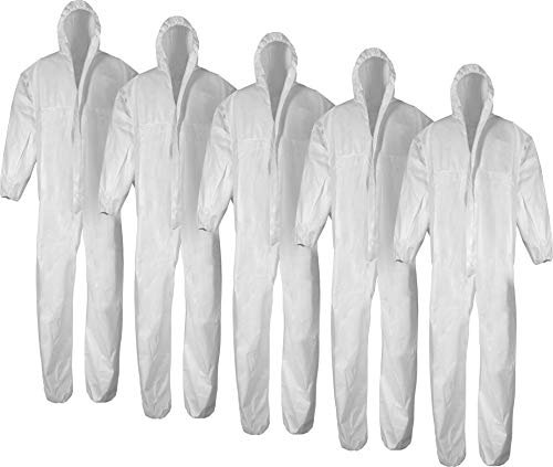 normani 1-10 Stück Einweg Schutzanzug Overall aus Polypropylen mit Kapuze und Reißverschluss [Gr. M-XXXL] Farbe 5 Stück Größe M