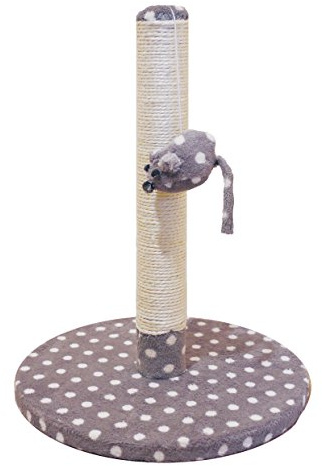 Rosewood Dijon Cat Scratching Post, 40cm Tall with Grey & Cream Polka Dot Design, Includes Hanging Mouse Toy for Extra Engagement, Durable & Stylish