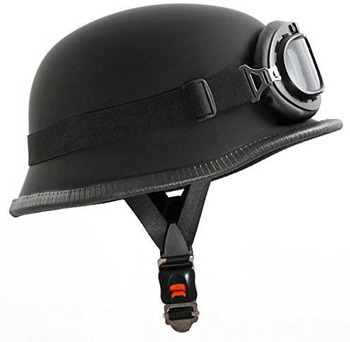 ATO Moto Motorradhelm Stahlhelm & Oldtimer Brille Schwarz matt Größe: (M 57/58cm)