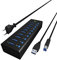 ICY BOX IB-AC6110 10-fach USB 3.0 Hub mit Netzteil (12V/4A), Ladeport, Voll-Aluminium, Klettbefestigung, Schwarz