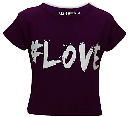 A2Z 4 Kids #Love Printed Crop Top Short Sleeves - Love Crop Top Purple 7-8