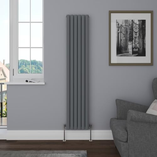 NRG Vertical 1800x354mm Oval Column Radiator Double Panel Anthracite | Modern Radiator, Mild Steel, Central Heating Rad, High Heat Output, Wall Radiator, for Living Room, Kitchen, Bathroom
