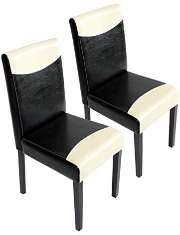 Mendler 2er-Set Esszimmerstuhl Stuhl Küchenstuhl Littau - Kunstleder, schwarz-weiß, dunkle Beine