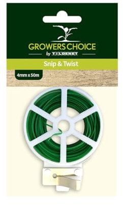 Tildenet 50m Snip and Twist Plastic Covered Wire Ties, Green