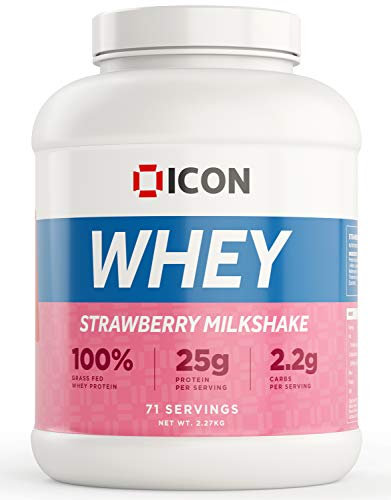 ICON Nutrition Whey Protein Powder — Strawberry Milkshake — High Protein, Grass Fed, Low Carbs & Fat, Complete Amino Acid Profile, Cold Shakes or Mix with Foods — 2.27kg, 71 Servings