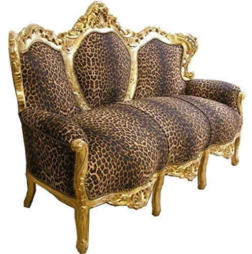 Casa Padrino Barock Sofa Garnitur 'King' Leopard/Gold Cocuh Wohnzimmer Möbel