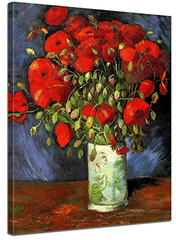 Bilderdepot24 Bild auf Leinwand | Vincent van Gogh Vase mit roten Mohnblumen in 50x70 cm als Wandbild | Wand-deko Dekoration Wohnung alte Meister | 180312-50x70