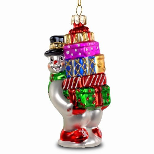 Sikora BS202 Christbaumschmuck Glas Ornament SCHNEEMANN MIT GESCHENKEN - H: 12cm