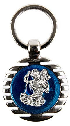 Porte clés Rond Saint Christophe émaillé Bleu Hauteur 4 cm (Livraison Gratuite)