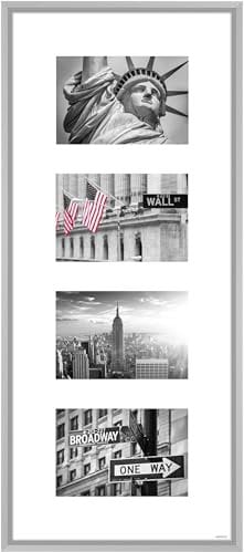 nielsen Collagerahmen mit Passepartout, 25x60 cm - 4x 10x15 cm, Aluminium, Silber matt, Collage mit 4 Bildern zum Aufhängen im Hoch- & Querformat, Echtglas, Gallery Junior