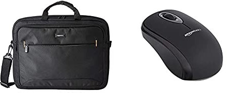 Amazon Basics kompakte Laptoptasche, Umhängetasche/Tragetasche mit Taschen, für Laptops bis zu (17,3 zoll - 44 cm), Schwarz, 1 Stück & Kabellose Computer-Maus mit USB-Nano-Empfänger, Schwarz