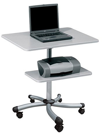 Rocada | Computer Laptoptisch | Höhenverstellbar 77-112 cm | Stehpult mit Rollen und 2 Ablagen |Mobile Workstation und Präsentationswagen | Grau