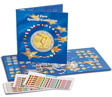Leuchtturm 302574 Münzalbum Presso - 2-Euro Special-Collection - 57 Fächer für 2-EUR-Münzen- inkl. Flaggen-Stickerset