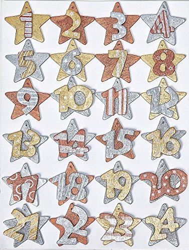 Adventskalenderzahlen 1-24 Sterne gold-silber aus Holz Creapop 3270101