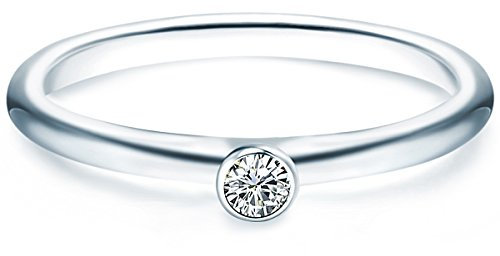 Trilani Damen Solitäring 925/- Sterling Silber mit Zirkonia im Brilliantschliff Verlobungsring Antragsring Silberring Vorsteckring